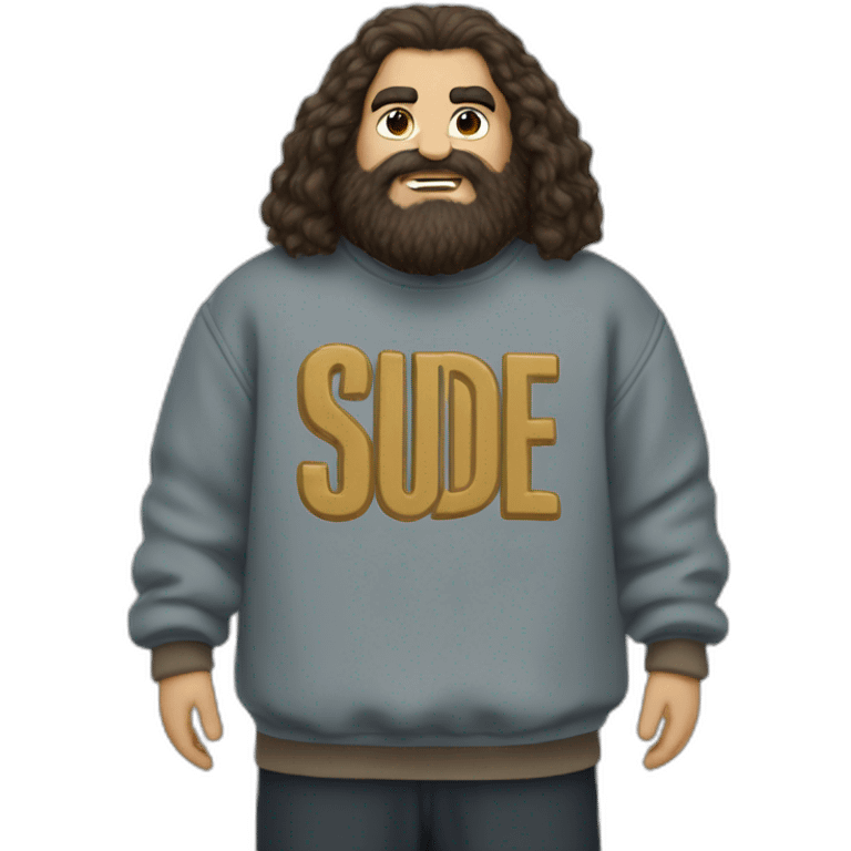 Hagrid wears a Sweatshirt with the word Sude on it emoji