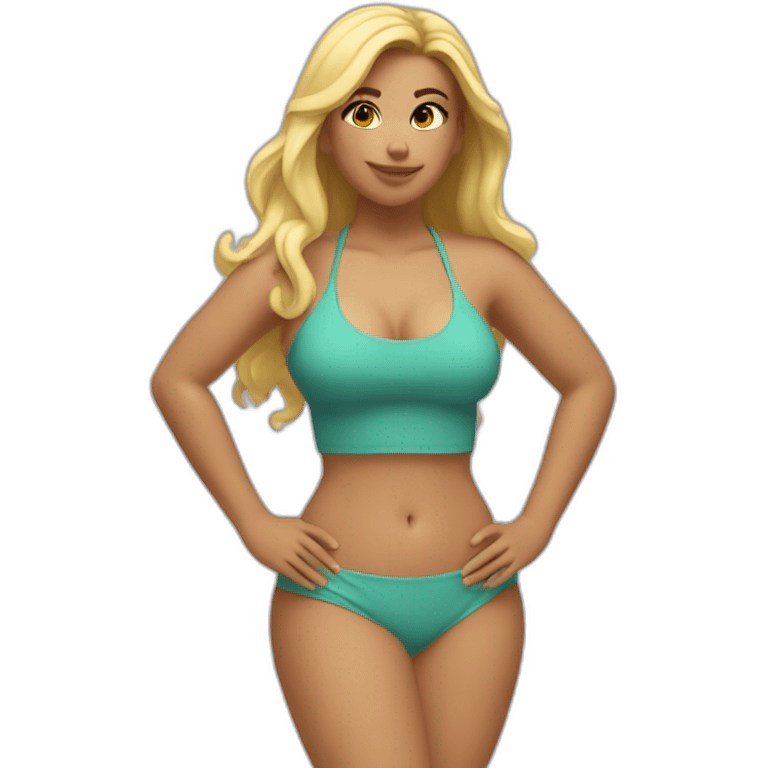 Slim-thicc Caucasian woman bikini hands on hips pose (beach body) emoji