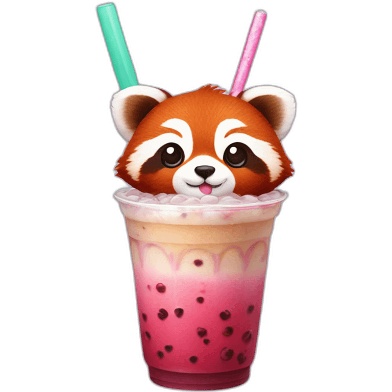 red panda with taro bubble tea emoji