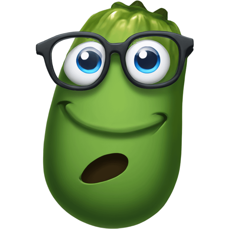 A pickle with blue eyes, wearing glasses emoji