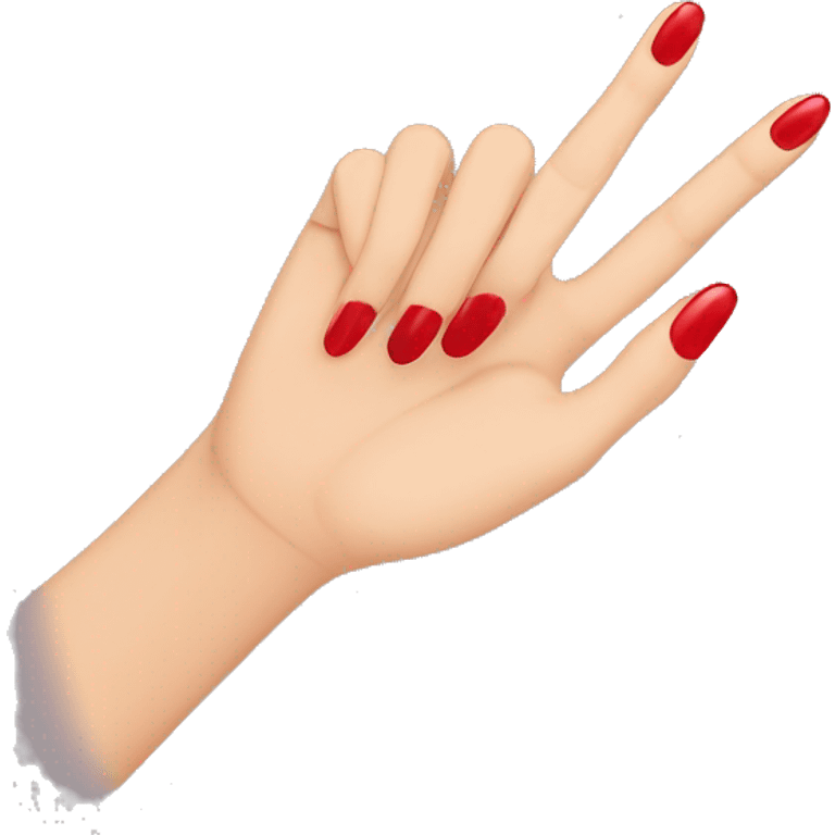 woman hand pointing index finger, red nail varnish. top of the hand is showing emoji