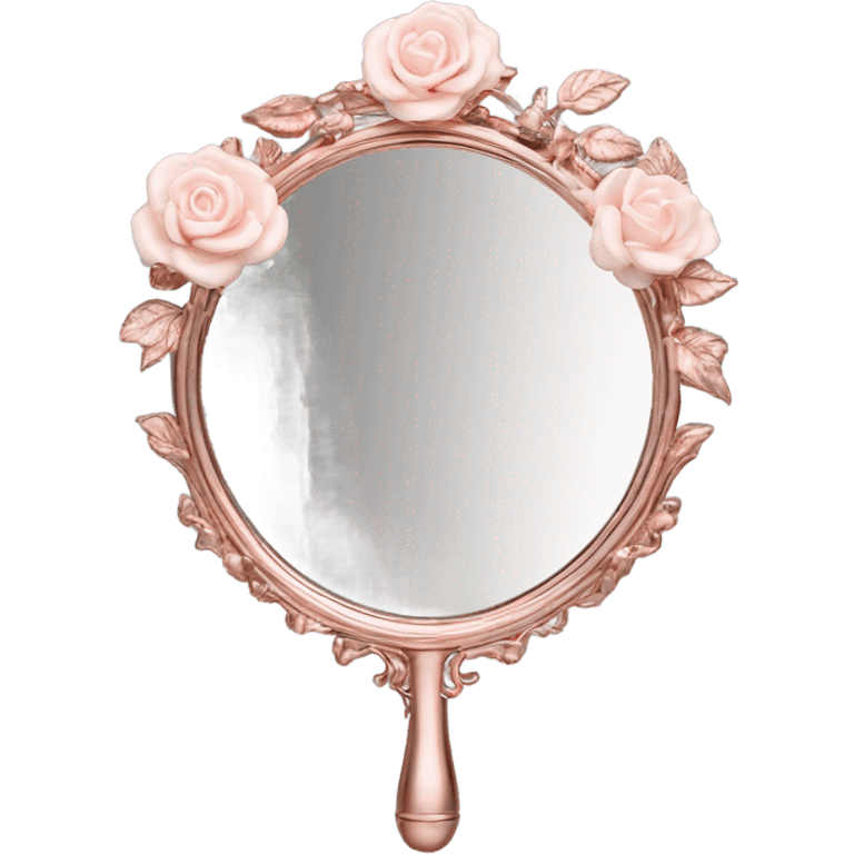 Handheld mirror with a floral antique aesthetic. Rose gold color emoji