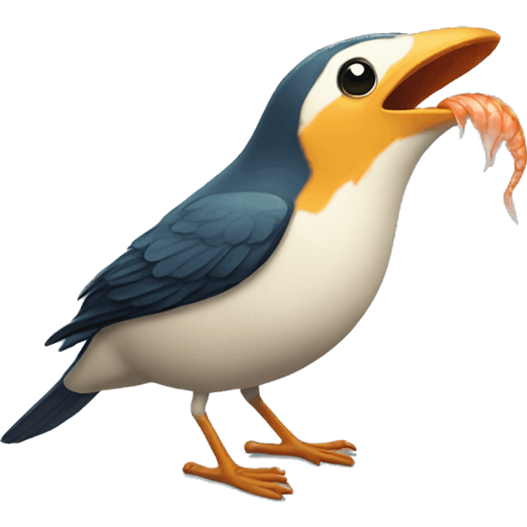 A bird eating fish emoji