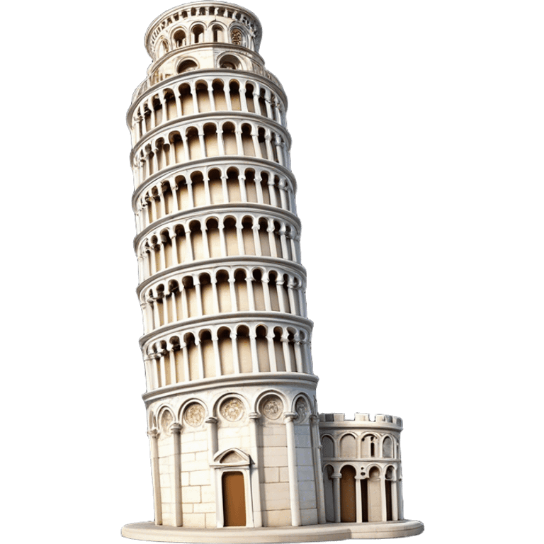 Cinematic Realistic Leaning Tower of Pisa Landmark Emoji, showcasing the iconic medieval tower with intricate stonework rendered with dynamic lighting and detailed textures. emoji