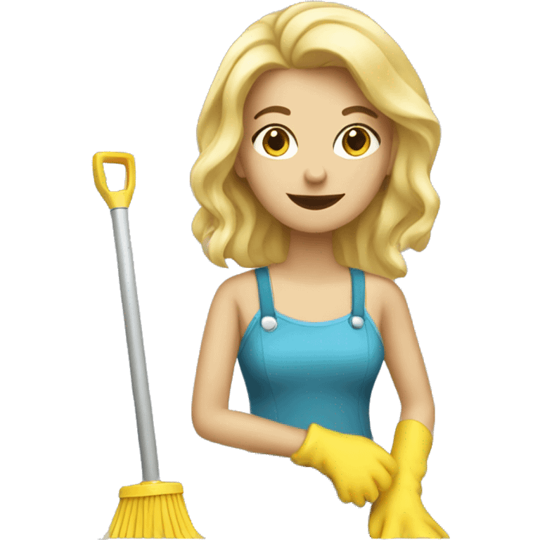 blonde woman cleaning with a mop emoji