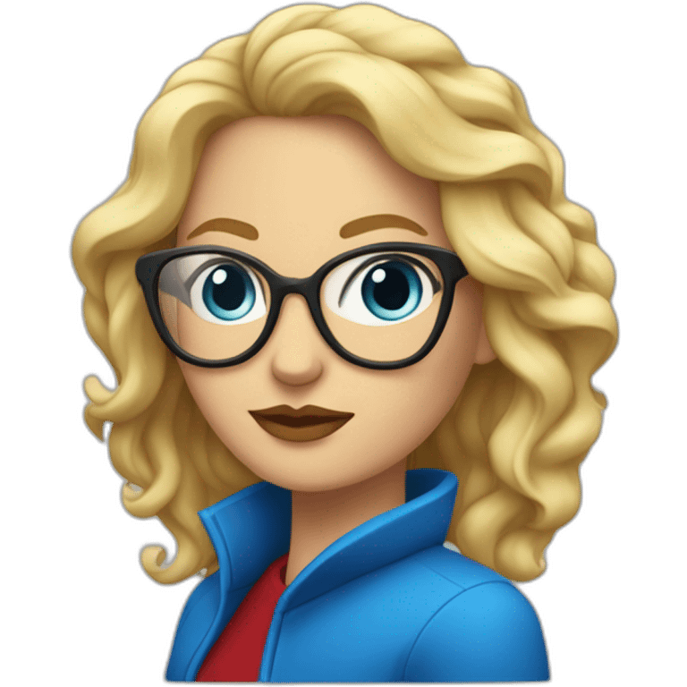 mujer rubia con pelo largo ondulado, con ojos azules, labios rojos y gafas negras emoji