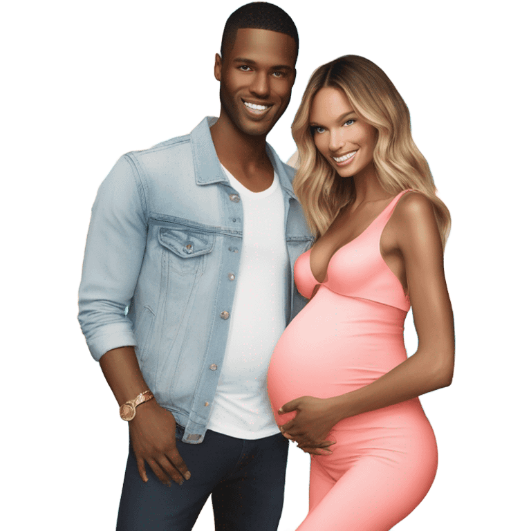 Realistic Photo of a Victoria secret model pregnant posing with a male model at her baby shower  emoji