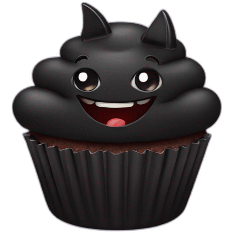 Happy black cupcake with black bats emoji