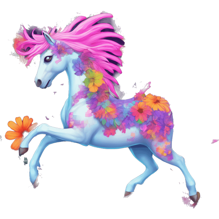 Trippy patchwork Zombie Pegasus unicorn psychedelic flowers floral groovy art neon rave raving emoji