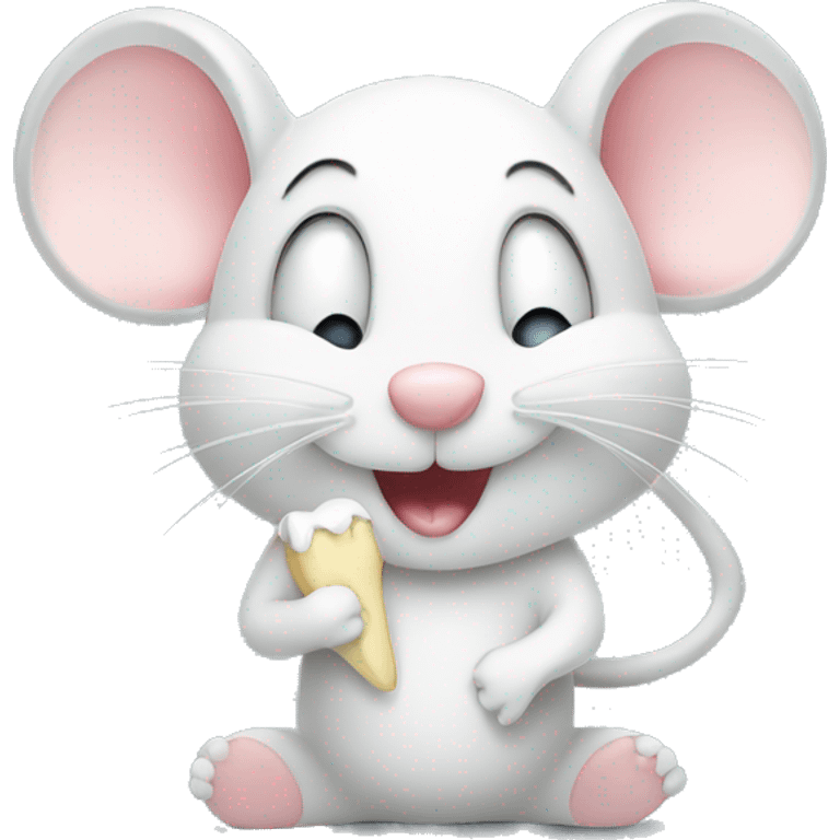 cute white mouse holding a tooth emoji