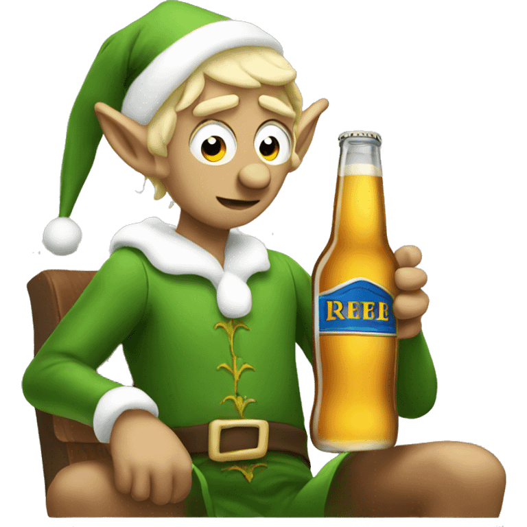 Hungover elf with beer emoji