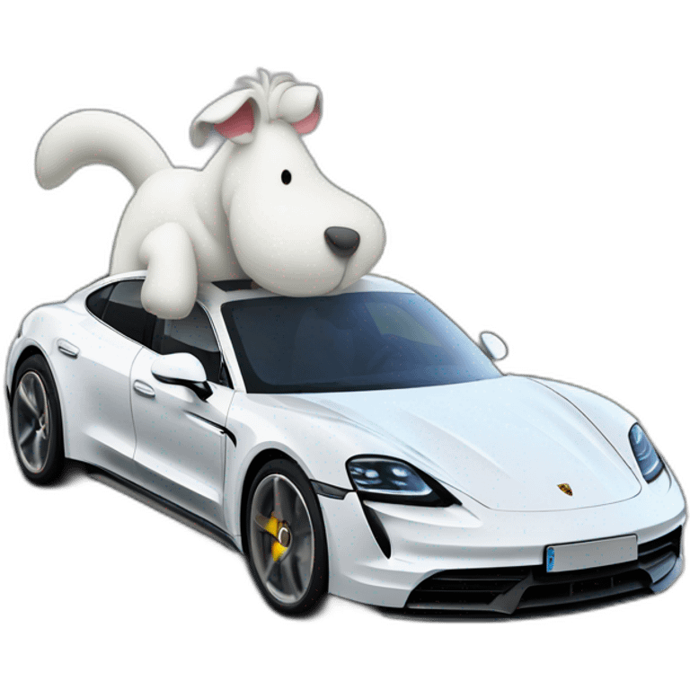 Moomintroll driving porsche taycan turbo s emoji