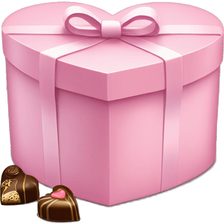 heart shaped light pink gift box, with many chocolates in it emoji