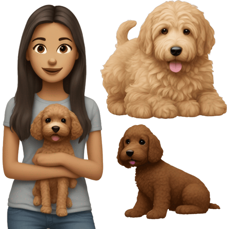 Brunette girl with golden doodle puppy emoji