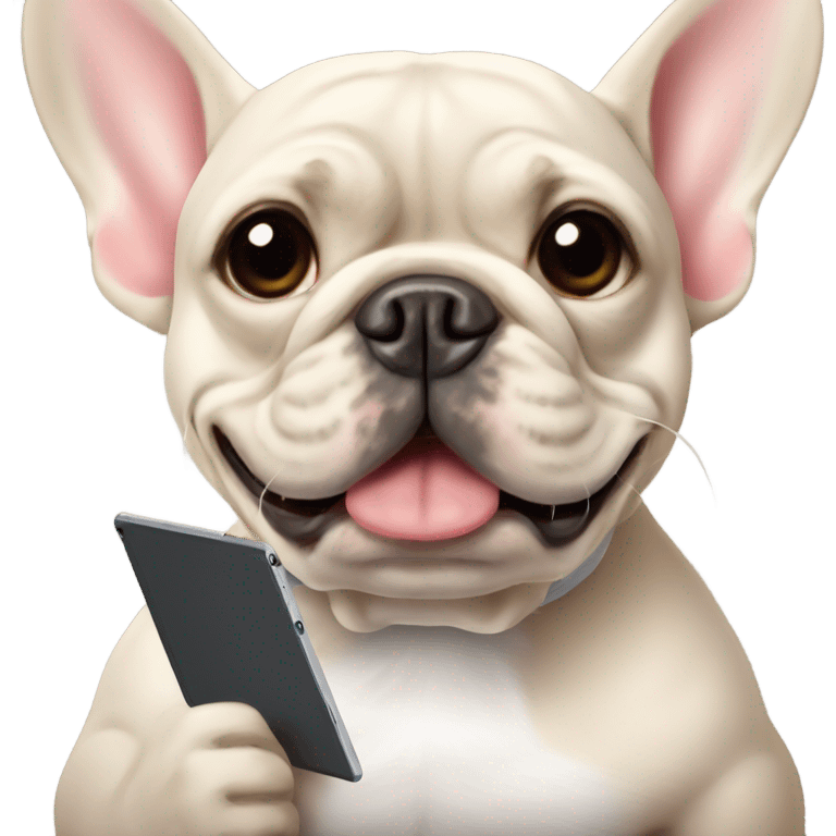 French bulldog with an iPad emoji