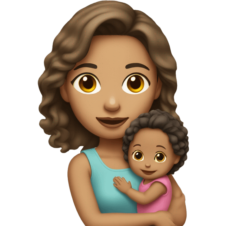 light skin tone brunette woman holding girl toddler emoji