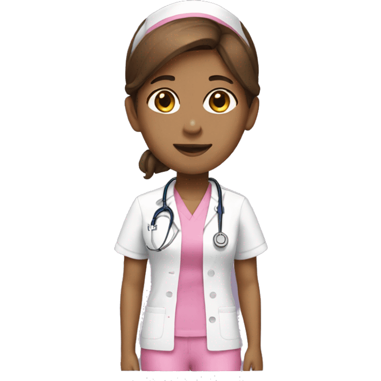 Nurse with brown hair and pink scrubs emoji