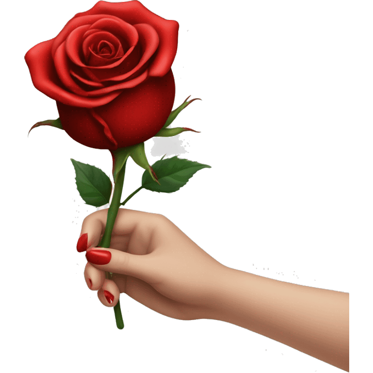 An image of a hand holding a rose, with a thorn piercing the skin, showing a small drop of blood, symbolizing the pain of beauty or love emoji