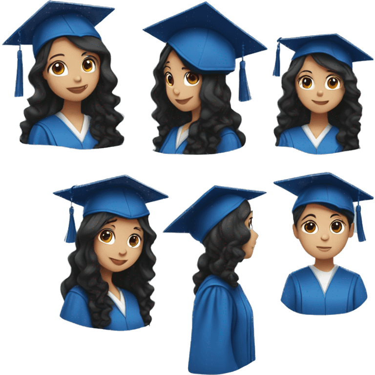 asian girl wearing blue graduation cap with long curly black hair emoji