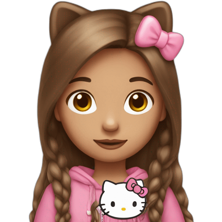 Brown long hair girl dressed with hellokitty emoji