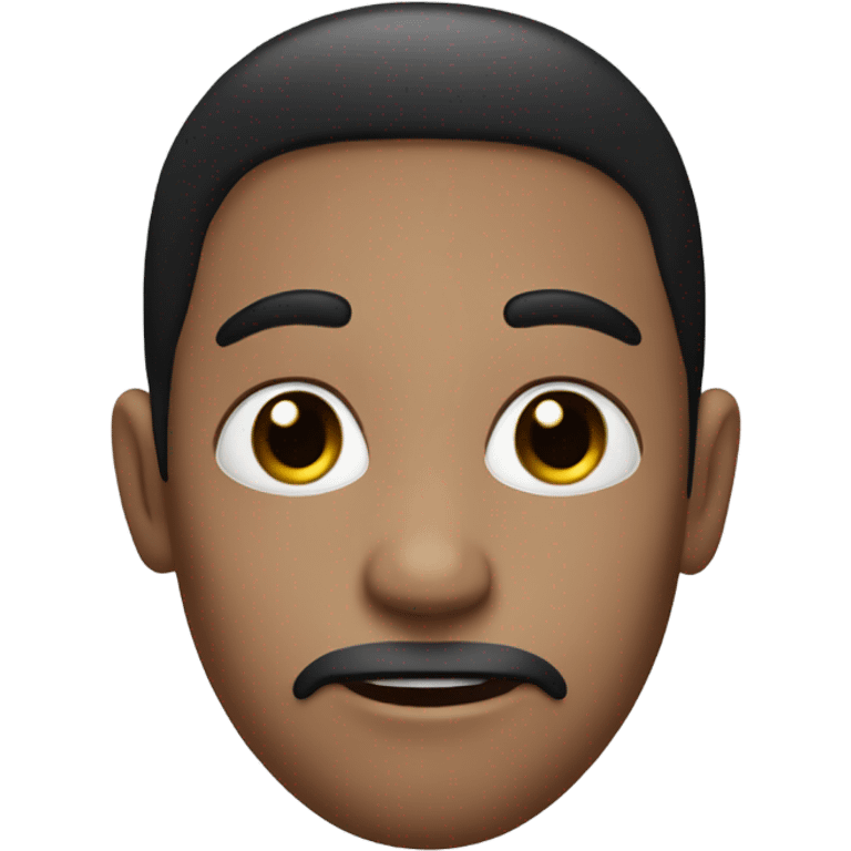 Emoji with black pony tail with white ends and black blush with a big nose and a eye and lips emoji