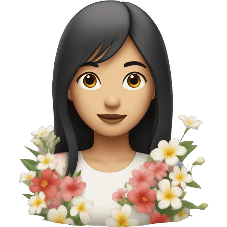 Asian girl with flowers emoji