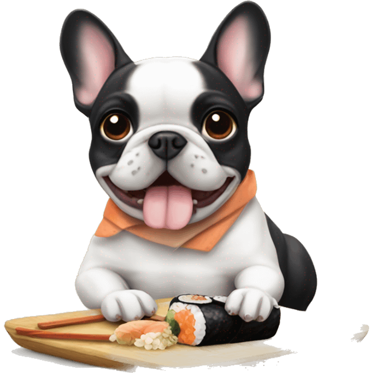 French bulldog eating sushi  emoji