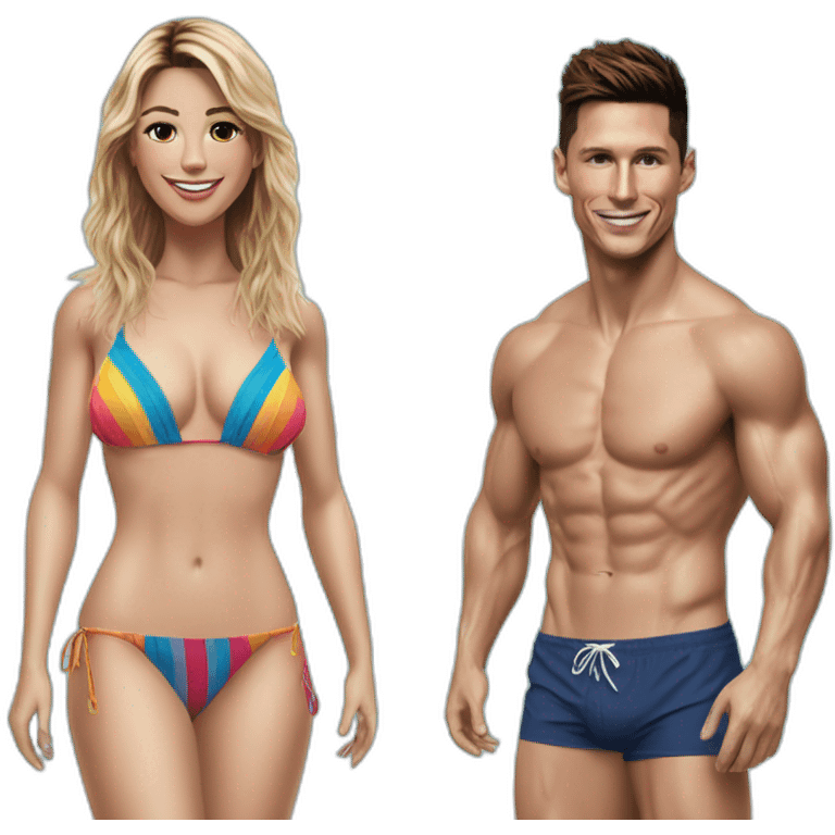 Leo Messi and Cristiano Ronaldo in realistic beach swimsuits emoji