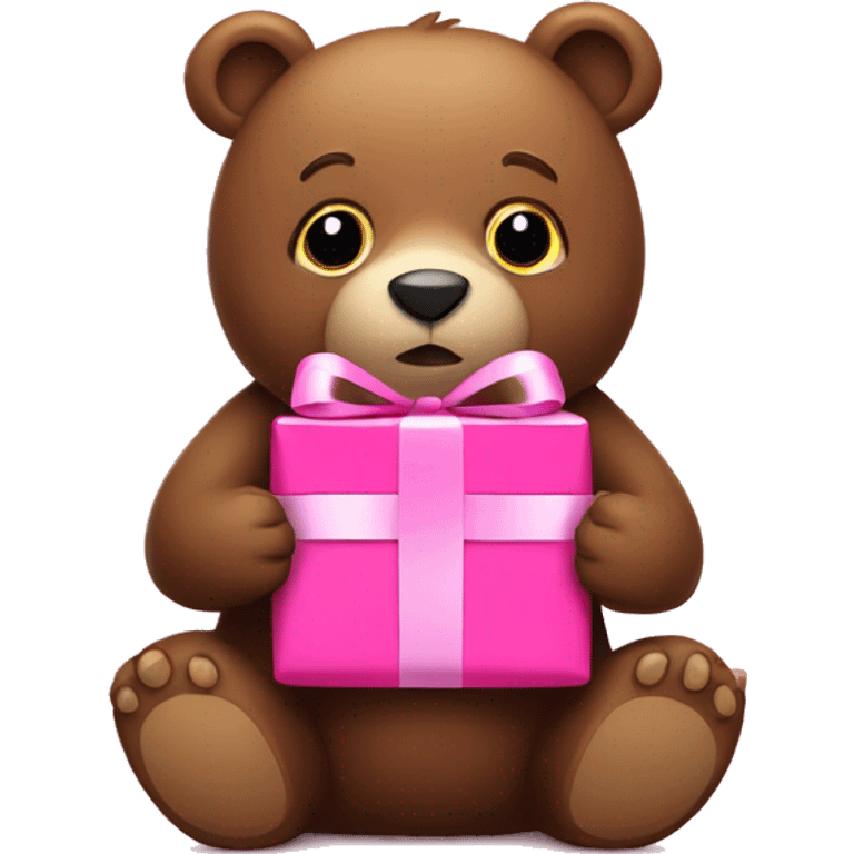 Bear holding a pink present emoji