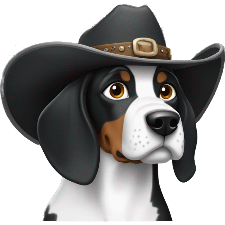 Black and white coonhound wearing a cowboy hat  emoji