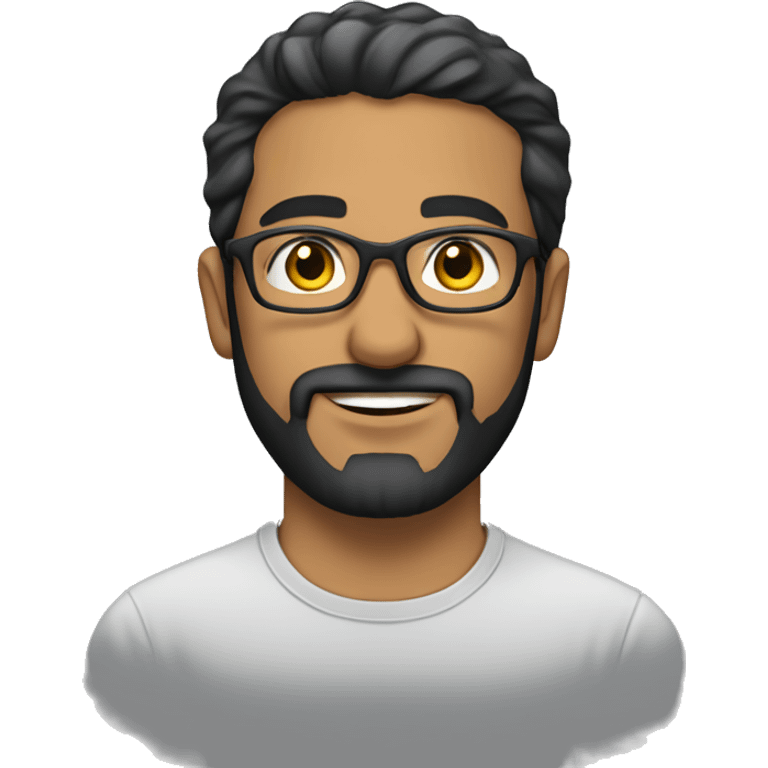 Middle Eastern man wearing t-shirt, black short hair, beard and glasses emoji