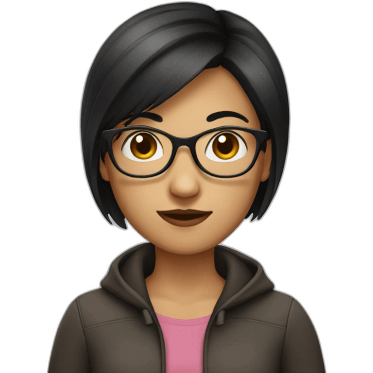 girl with dark brown very short straight hair and glasses emoji