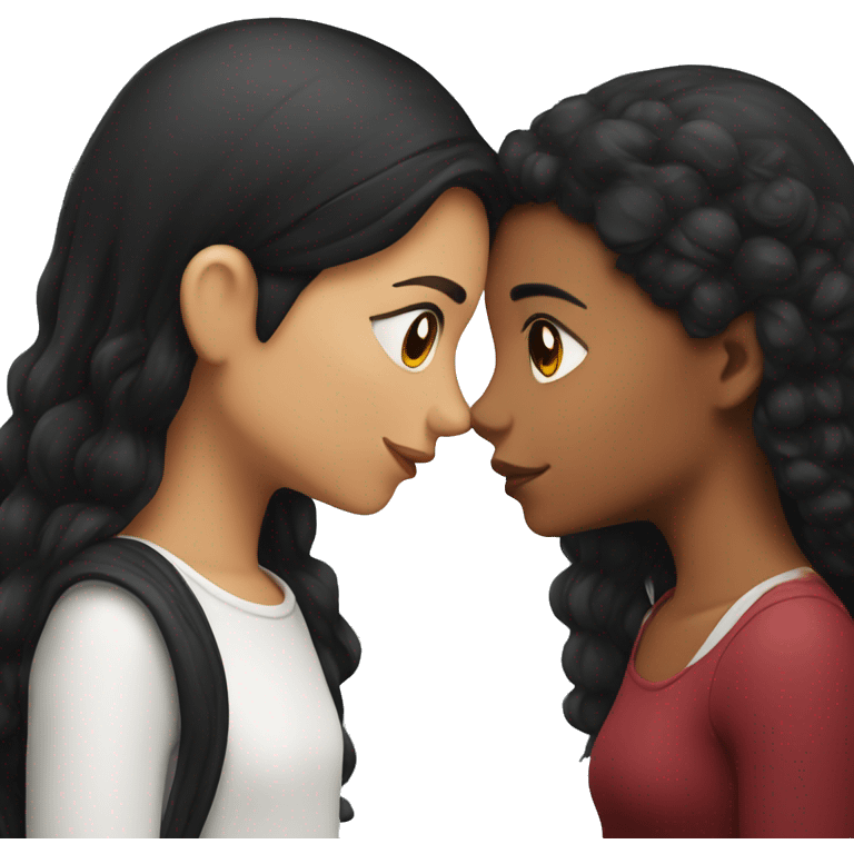 girl with black hair kissing a girl with dark red hair emoji