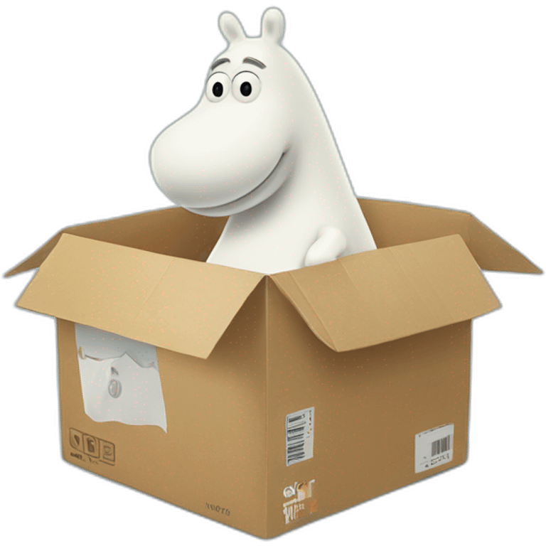 Moomin delivers a box with a big Wolt logo on it emoji