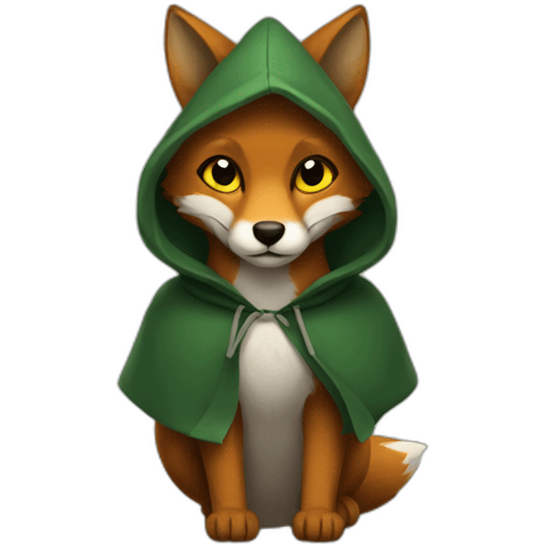 small brown fox with yellow eyes and a dark green hood emoji