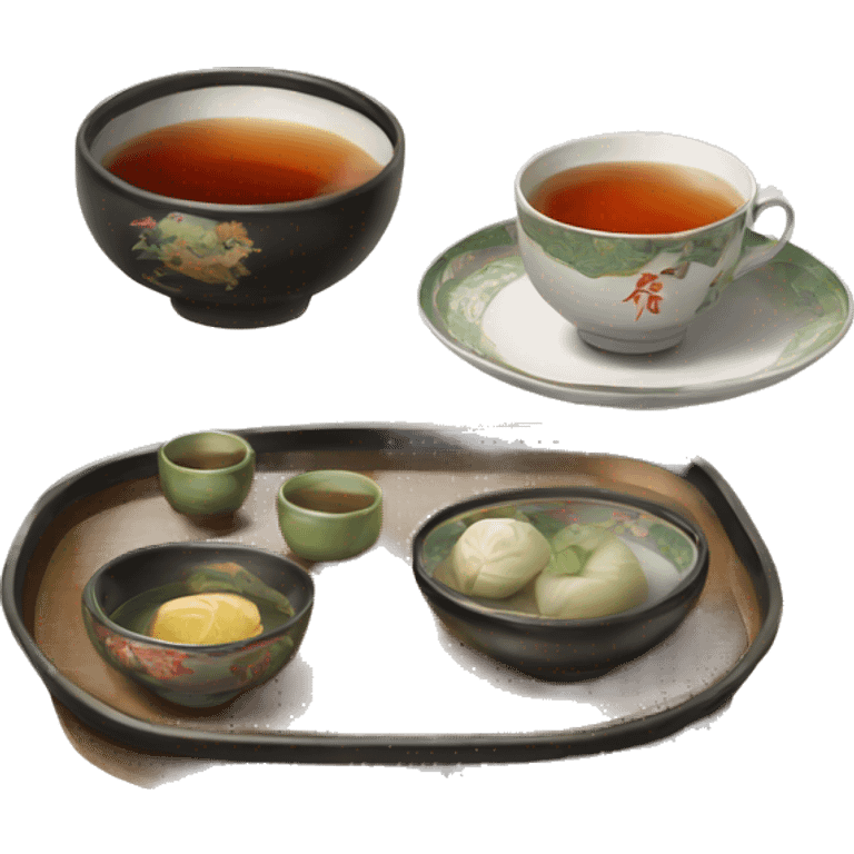 chinese tray with tea emoji