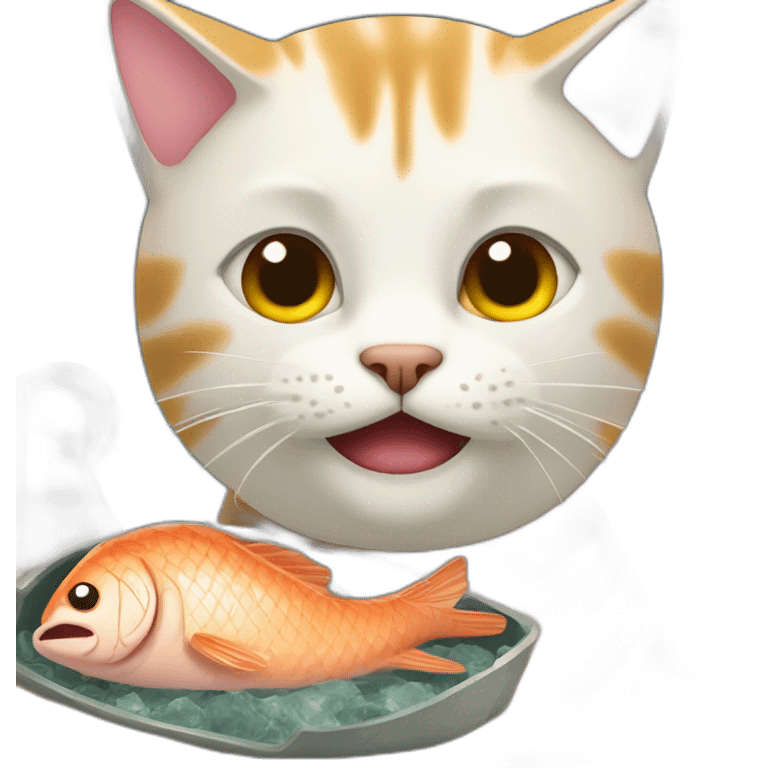 cat eating fish and giving a side eye emoji