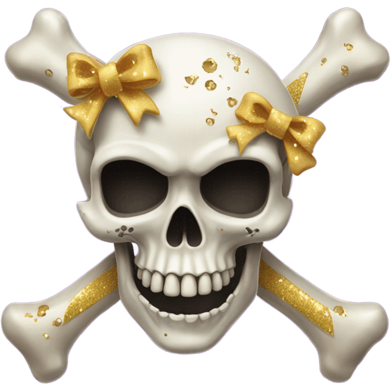 Crossbones skull with a bow and sparkles emoji