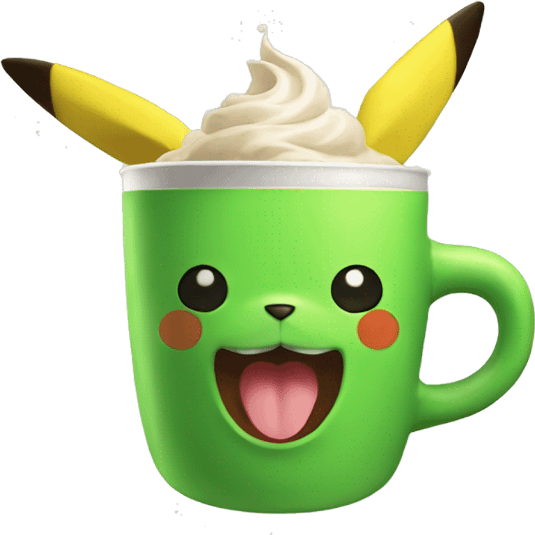 green pikachu drink coffee with laugh emoji