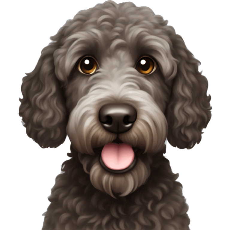 A dark brown small labradoodle with a few grey hairs  emoji