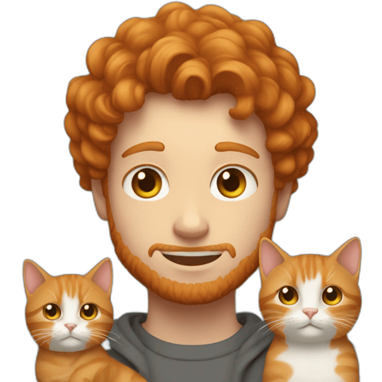 ginger with curly hair young looking guy holding a gray cat emoji