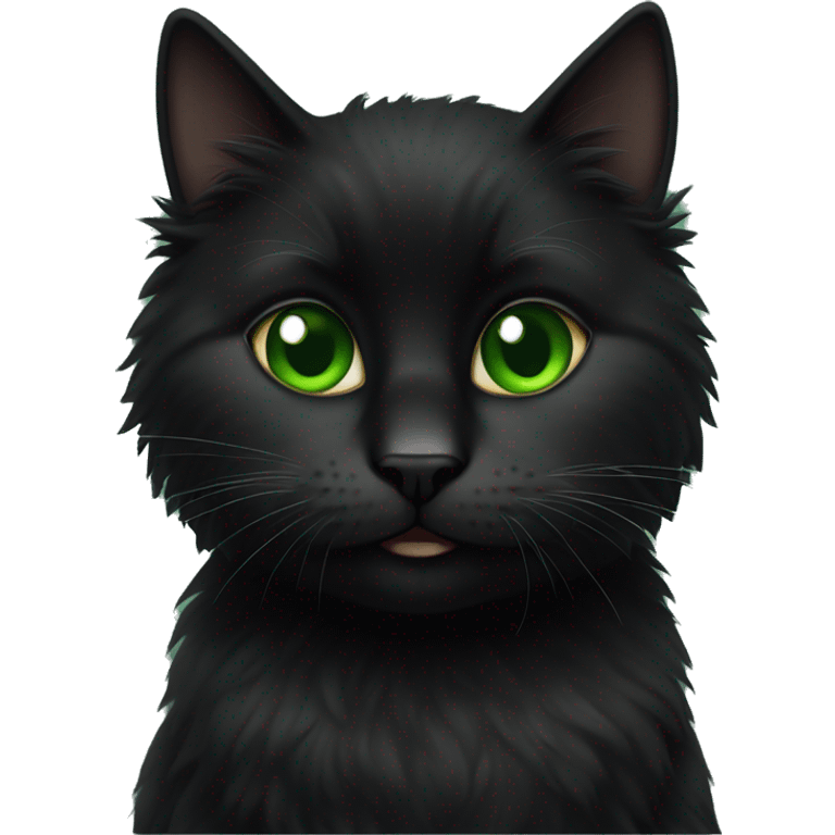 Black furry cat sitting green eyes emoji