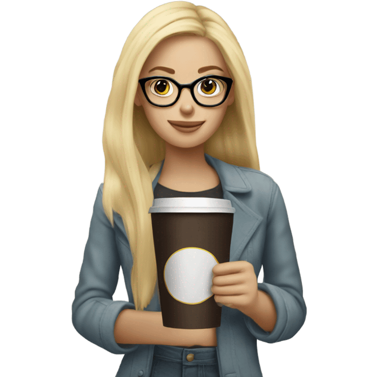 Blond hair girl with glasses drinking coffee emoji