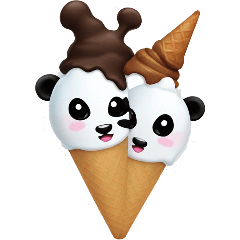 an ice cream but instead of the ice cream scoops it’s two panda heads on the cone emoji