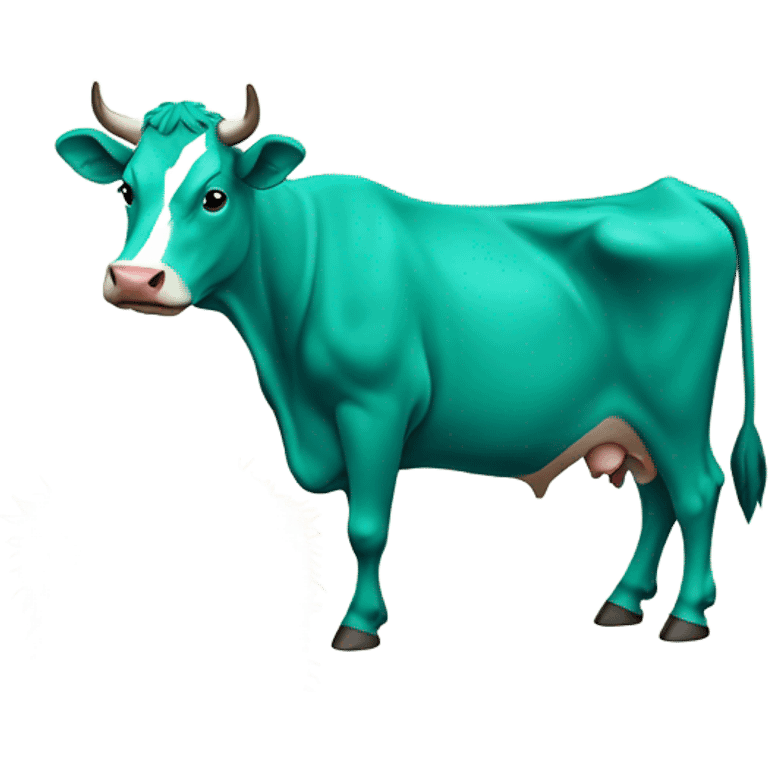 A blue and jade green cow eating hay emoji