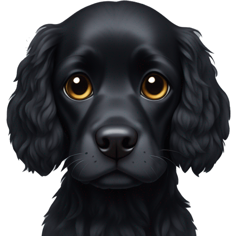 Small completely black spaniel with black fur on his whole face and white fur only on his chest emoji