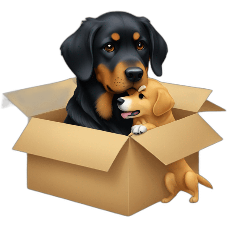 A Rottweiller hugging à golden retriever in box emoji