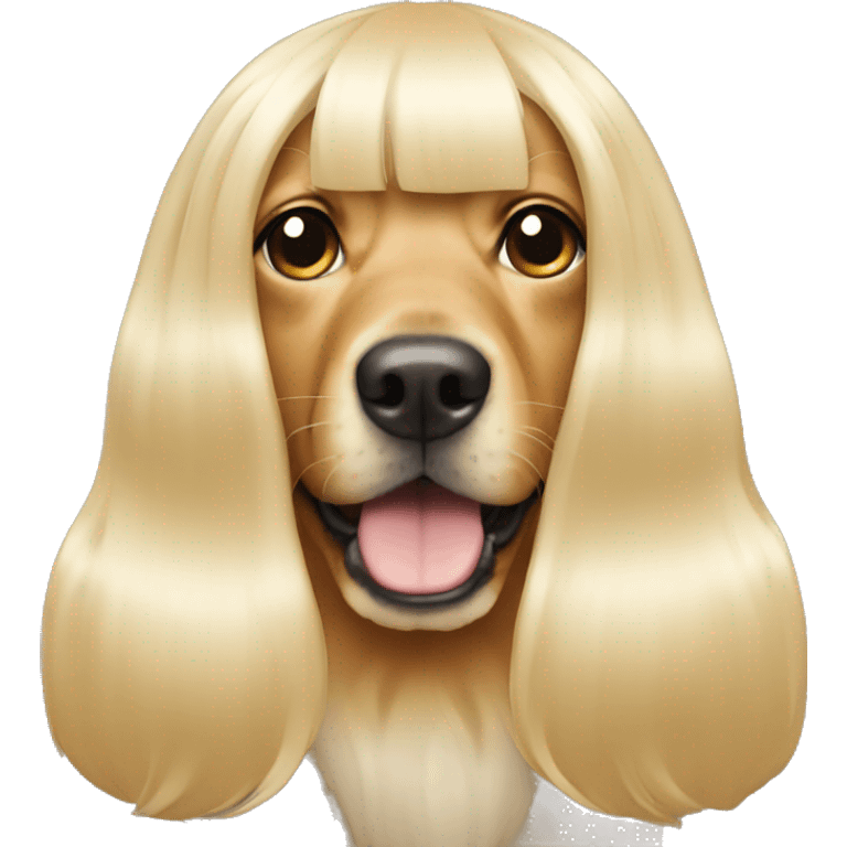 a dog wearing a long blonde wig emoji