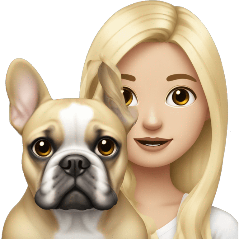 Long hair Blonde girl with black/white French bulldog emoji