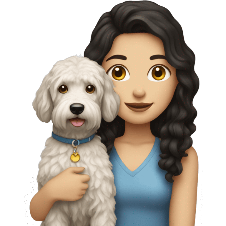 black haired white girl with labradoodle dog emoji